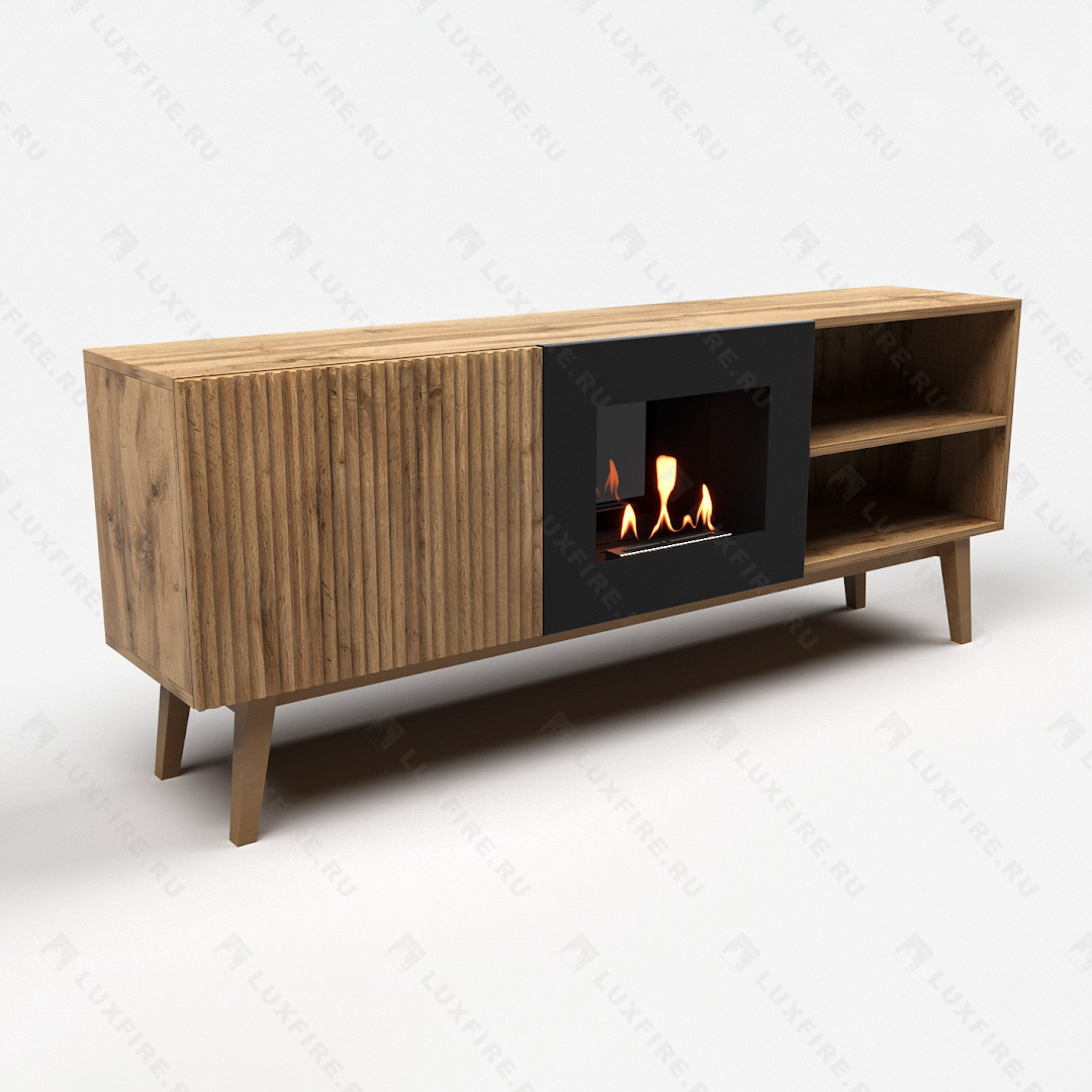 Тумба ТВ Lux Fire "Волга" напольная 1500, дуб вотан, с биокамином 500
